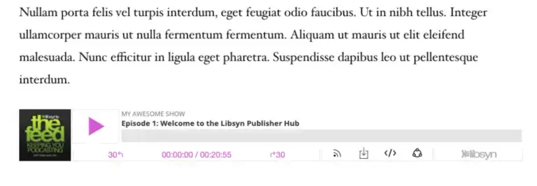 Leitor de áudio do hub do editor Libsyn