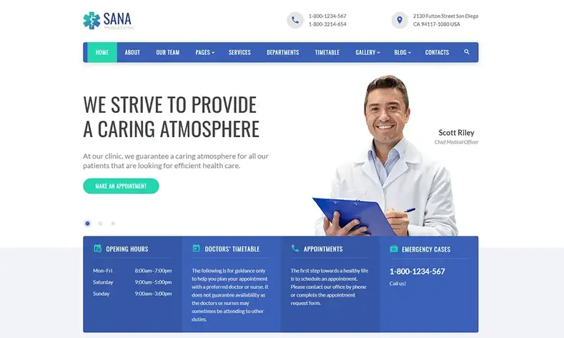 Sana - Modelo de Site Responsivo Médico Limpo