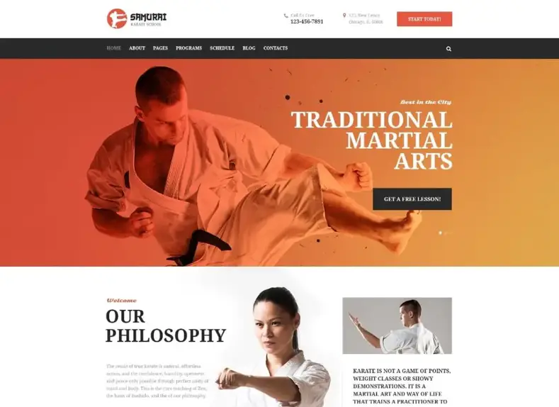 Samurai |  Tema WordPress Sekolah Karate dan Pusat Kebugaran