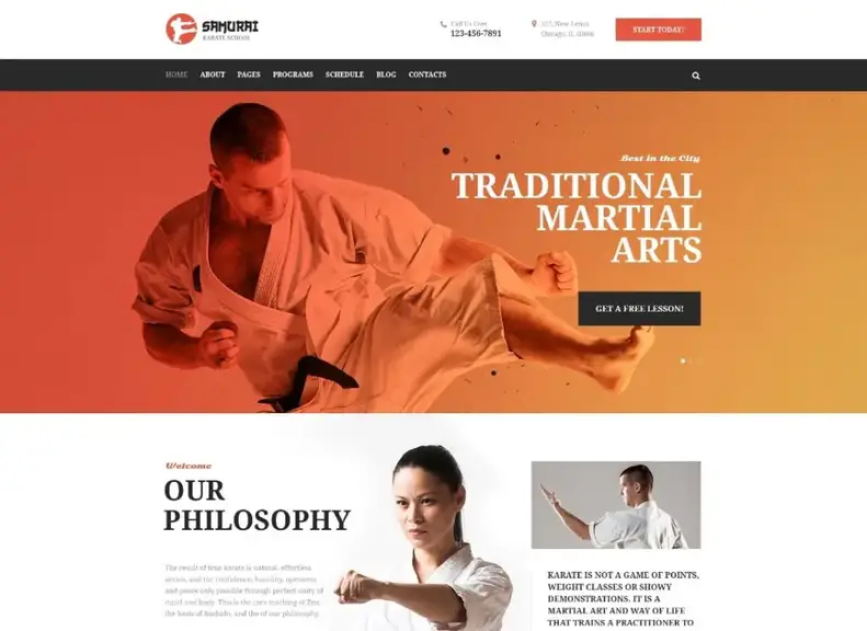 Samurai |  Tema WordPress per la scuola di karate e il centro fitness