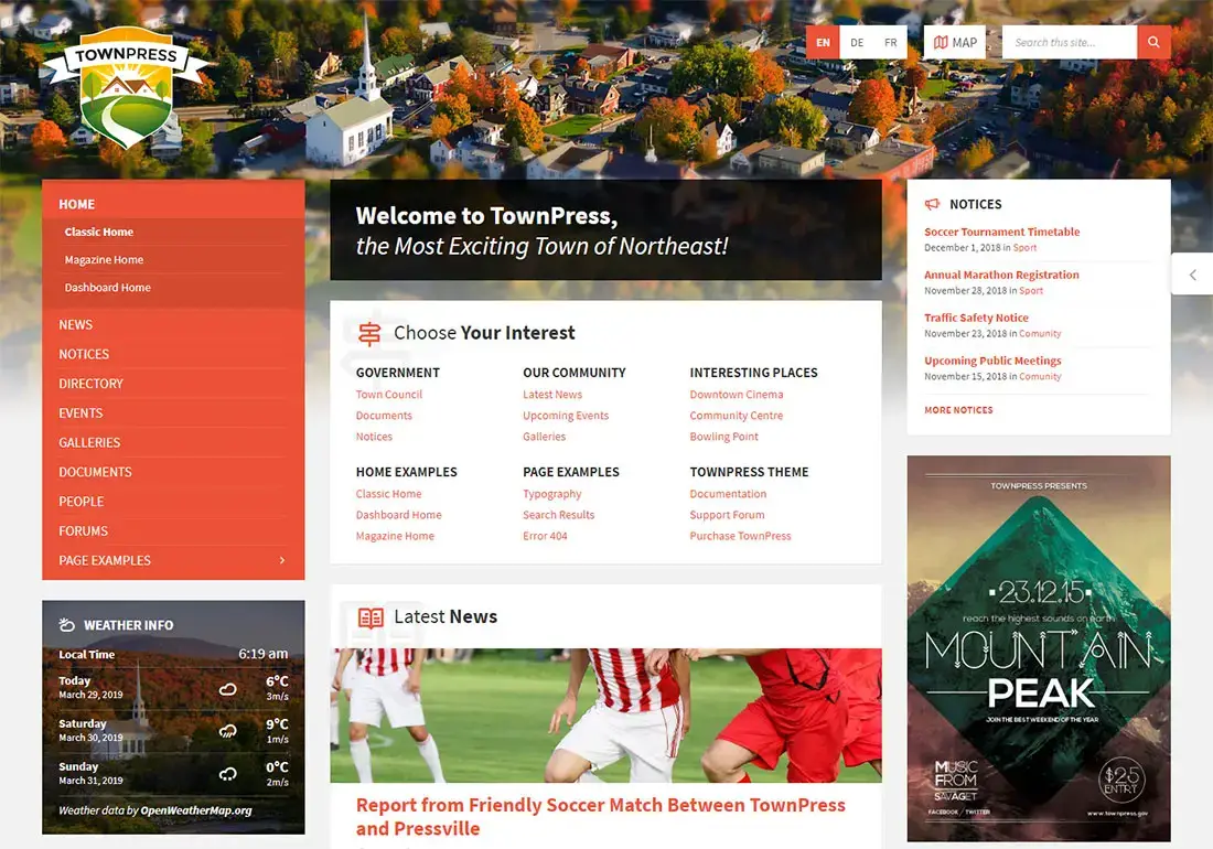 Tema WordPress do Governo TownPress