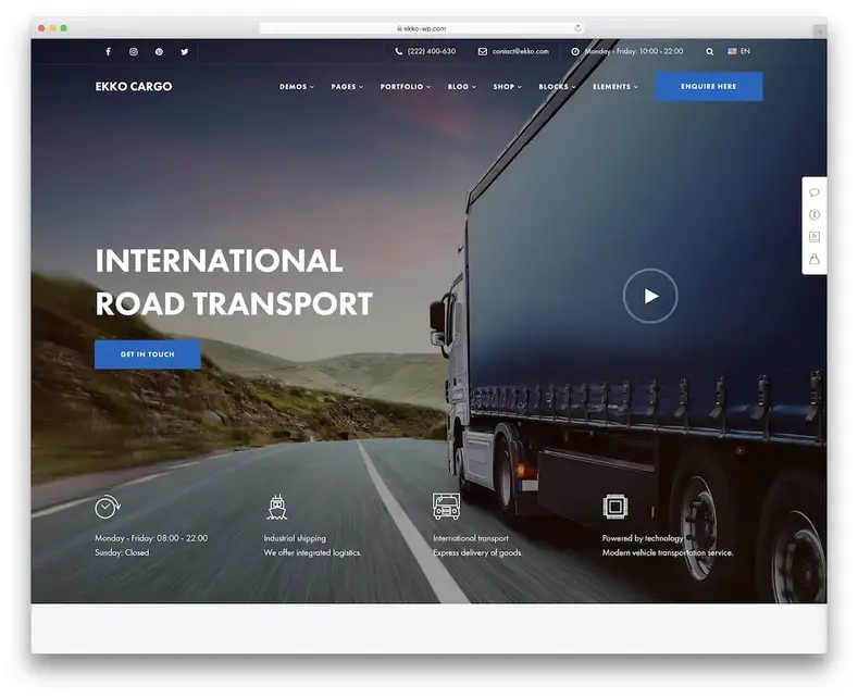thème wordpress de la logistique du transport ekko