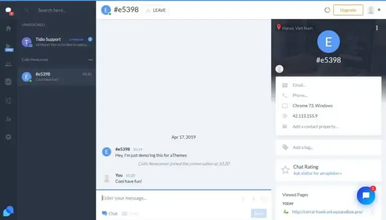 Interface Tidio