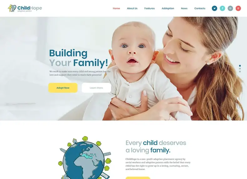 ChildHope |  Thème WordPress pour le service d'adoption d'enfants et la charité