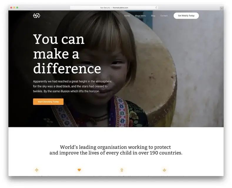 caridade sem fins lucrativos tema wordpress webify