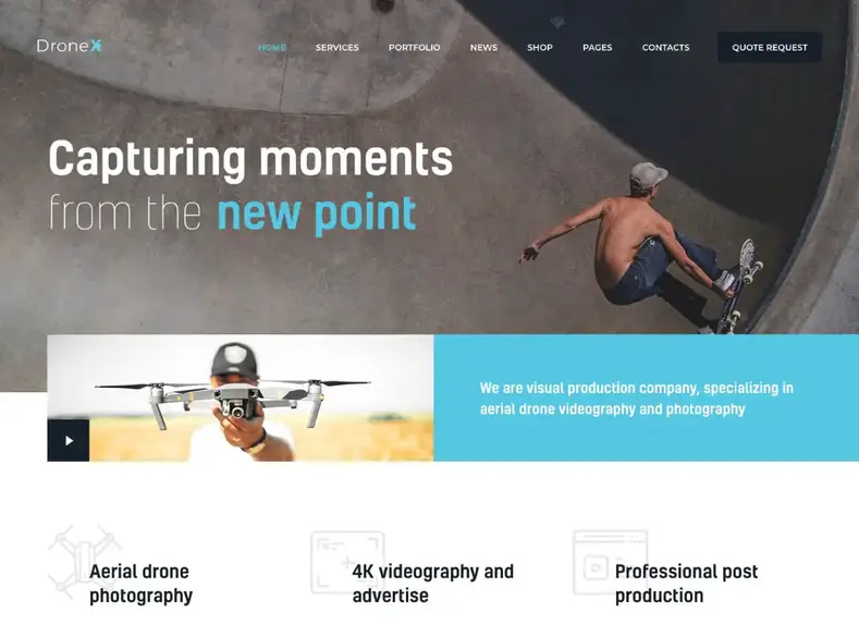 DroneX |  Tema WordPress de fotografia aérea e videografia