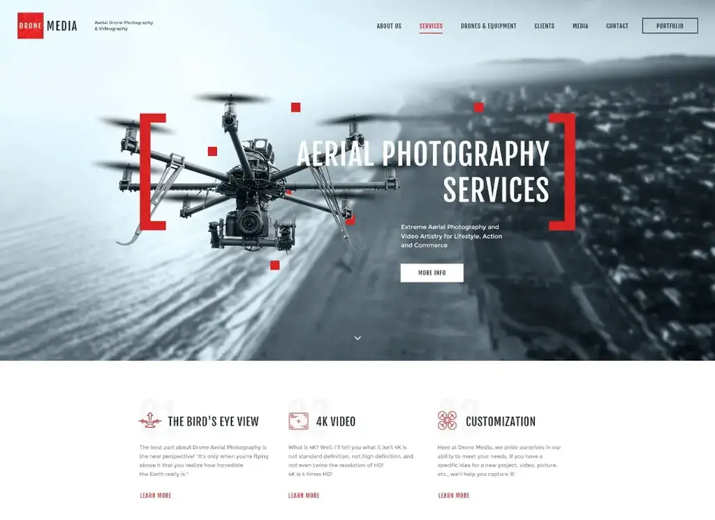 DroneMedia |  Téma WordPress Letecká fotografia a video