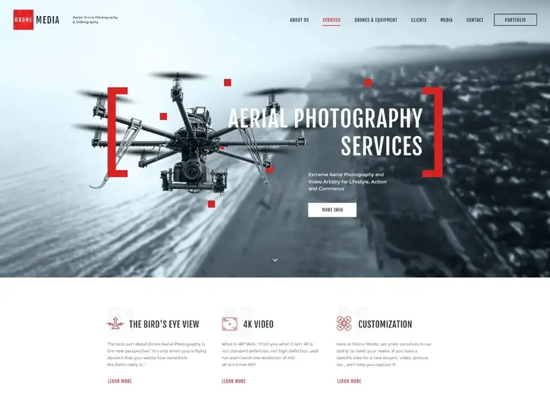 Médias de drones |  Thème WordPress pour photographie aérienne et vidéographie