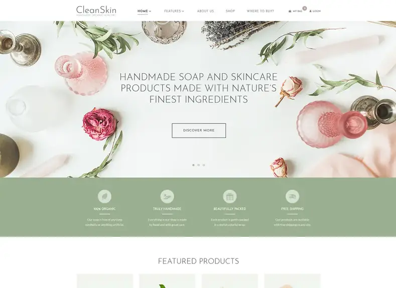 CleanSkin |  Thème WordPress pour les cosmétiques naturels et le magasin de savon artisanal bio