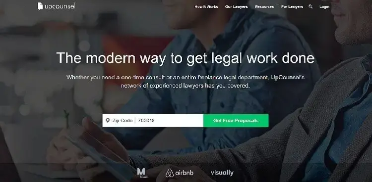 الصفحة الرئيسية لبرنامج UpCounsel