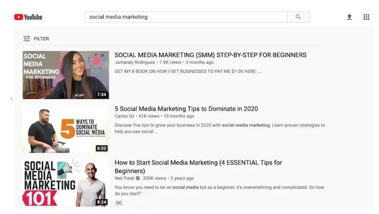 YouTube -søgeresultater til marketing på sociale medier
