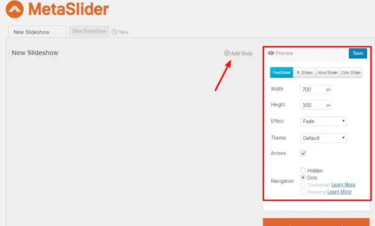 interface de metaslider