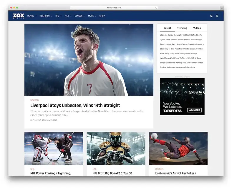 tema de esportes zoxpress wordpress