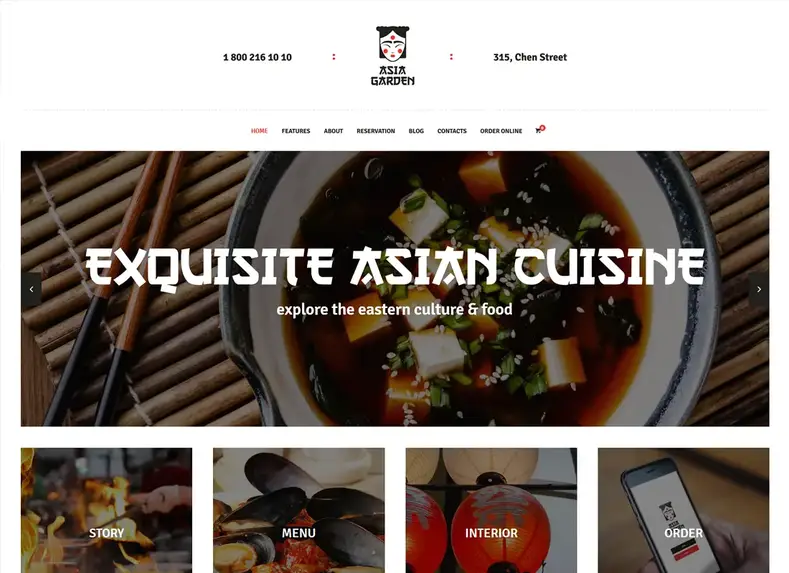 Asia Garden - Tema WordPress Restoran Makanan Asia