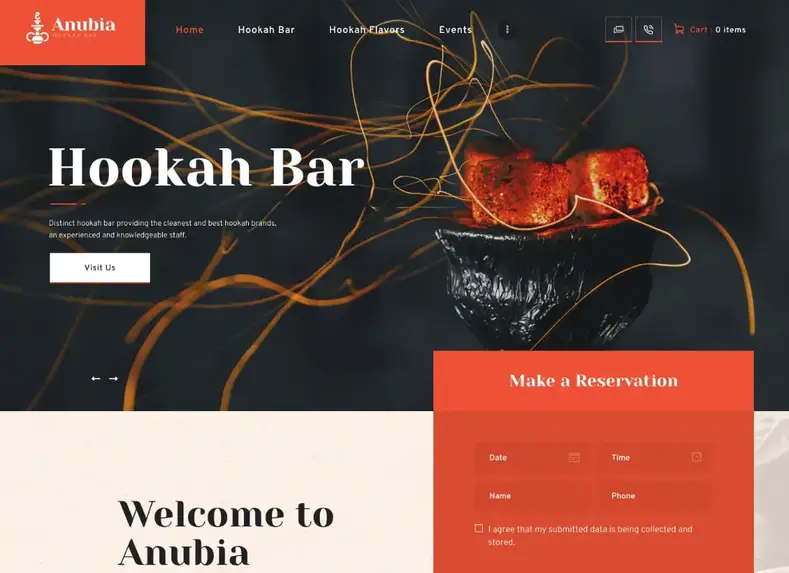 Anúbia |  Tema WordPress para fumar e bar de narguilé