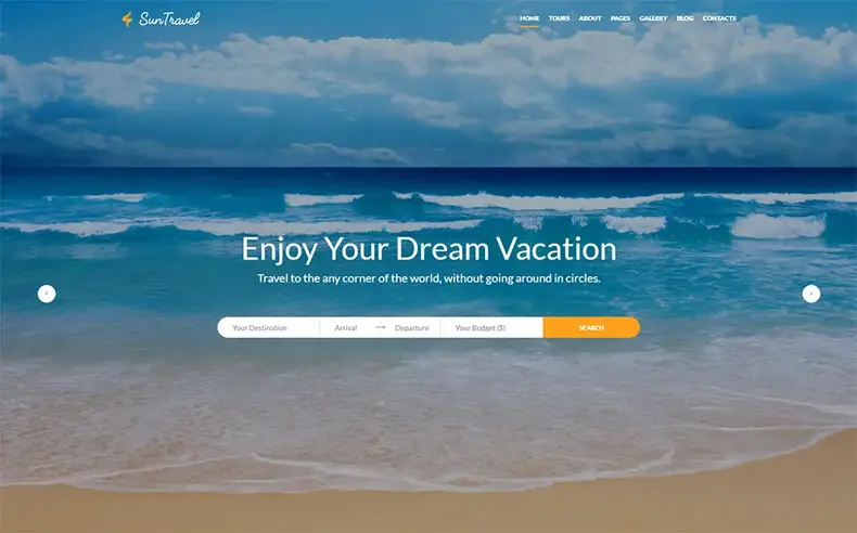 Sun Travel - Modello di sito Web per agenzia di viaggi online