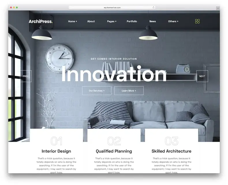thème wordpress de design d'intérieur d'archipress