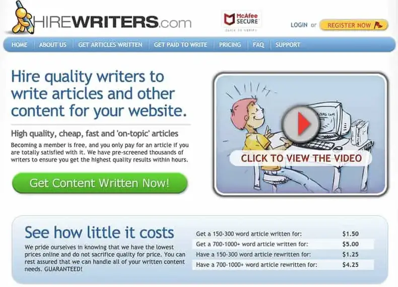 Situs web HireWriters