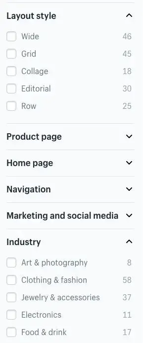 Opsi filter templat Shopify