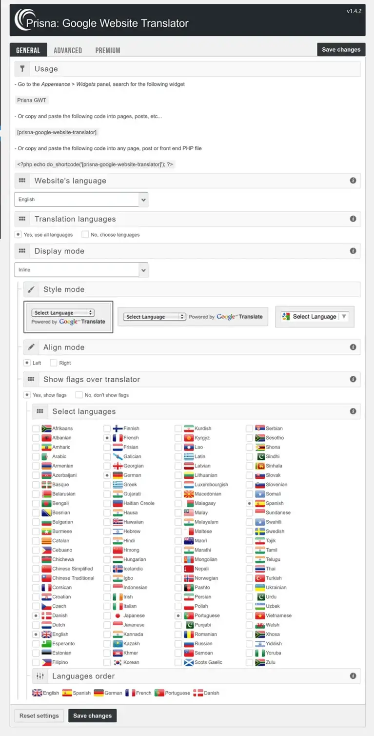Google Web Sitesi Çevirmeni'ndeki genel ayarlar