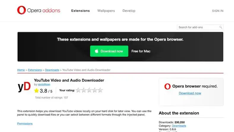 Opera plugins YouTube downloader