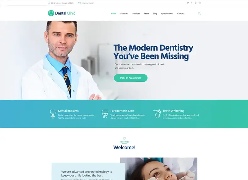 Klinik Gigi |  Tema WordPress untuk kedokteran gigi, kedokteran, dan kesehatan