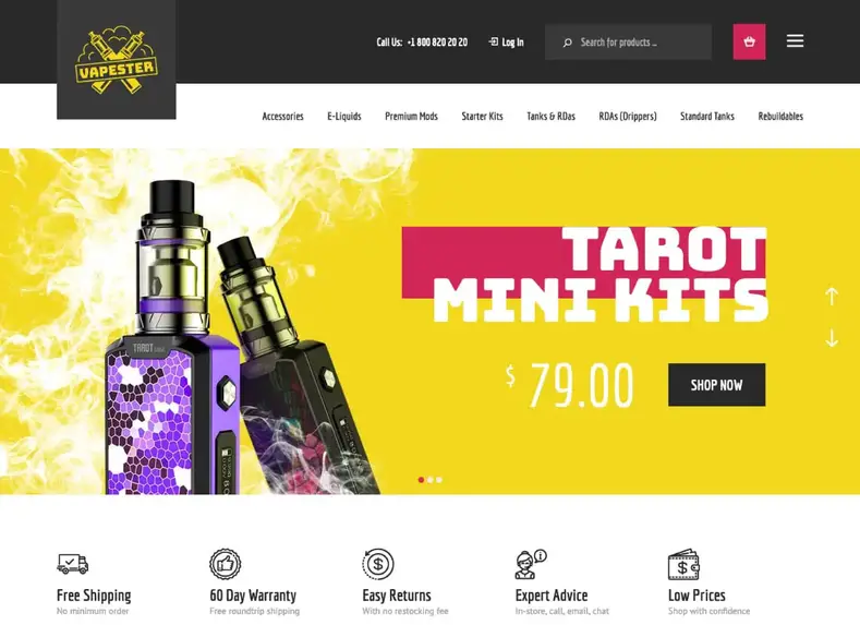 Vaporizador |  Tema Criativo para Loja de Cigarros e Vape Shop WooCommerce