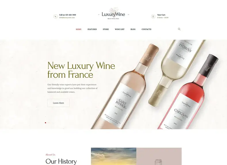 Vin de luxe |  Thème WordPress de luxe pour Wine House, Winery & Wine Shop