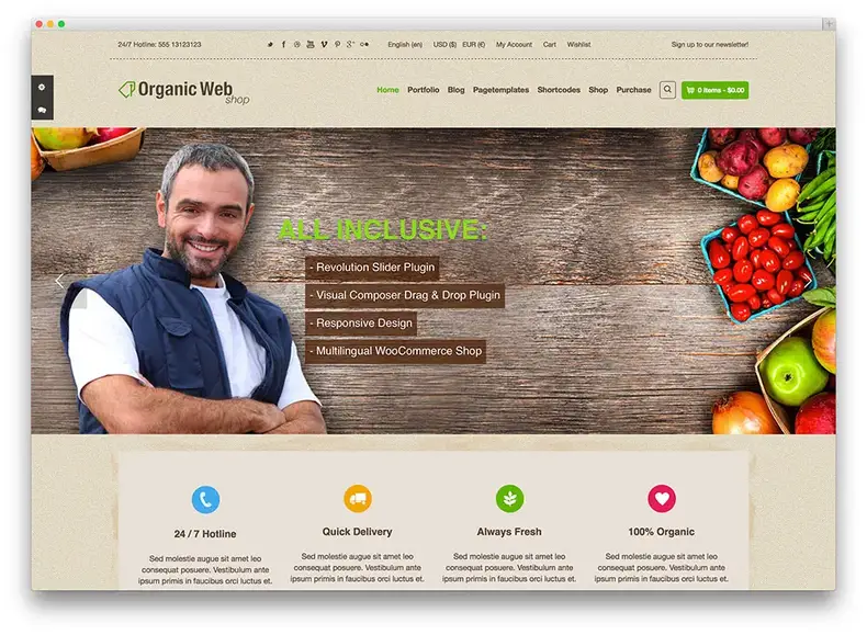 thème de commerce électronique de boutique en ligne biologique