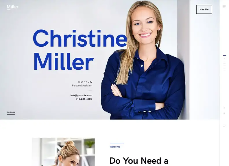Miller |  Tema WordPress pentru asistent personal și servicii administrative