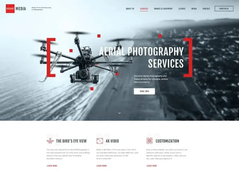 Media Drone |  Fotografi Udara & Videografi Tema WordPress + Elementor