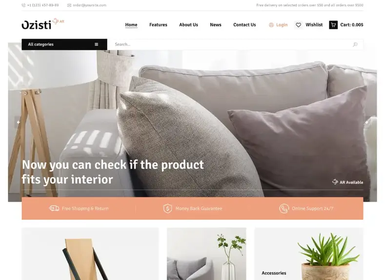 Ozisti |  Uma loja de realidade aumentada com tema WordPress multiconceito WooCommerce pronta