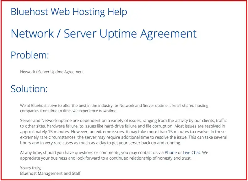 Bluehost Server Uptime Agreement