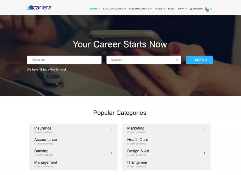Cariera - Thème WordPress pour site d'emploi