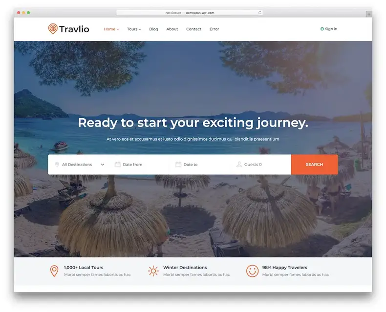 thème wordpress de l'agence de voyage travlio