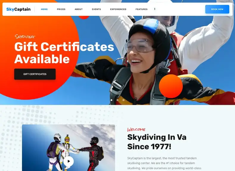 SkyCaptain |  Thème WordPress pour parachutisme et sports de vol extrêmes