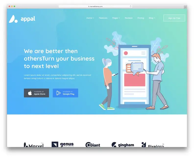 appal showcase app tému wordpress