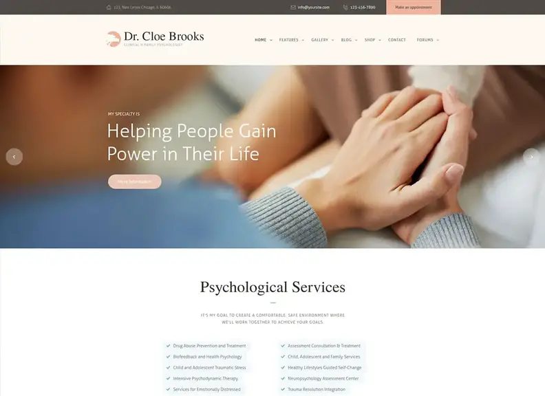 Chloe Brooks |  Psihologie, consiliere și temă WordPress medicală + RTL