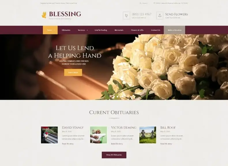 Benedizione |  Tema WordPress per la casa funeraria e la camera di cremazione