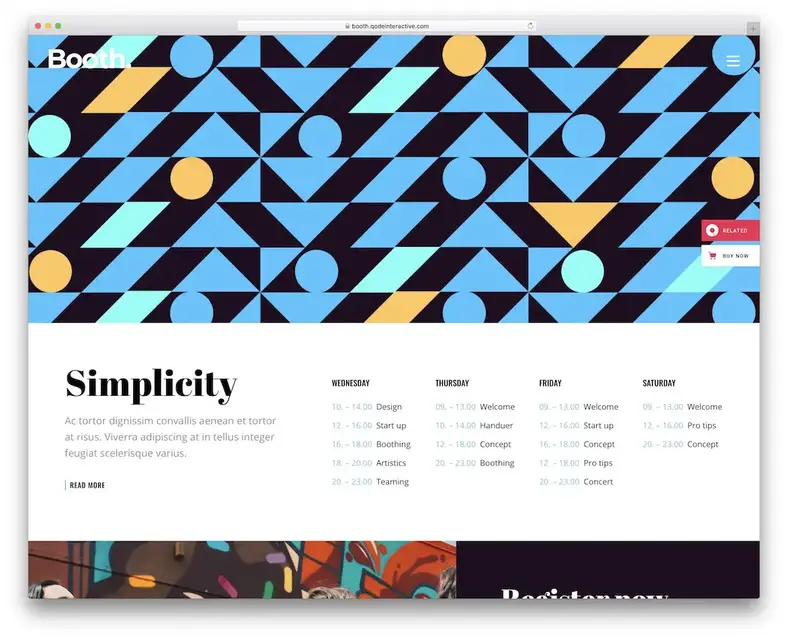 Cabine de tema WordPress para conferências e eventos.