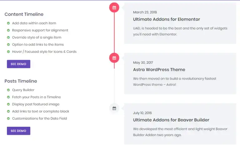 widget della sequenza temporale