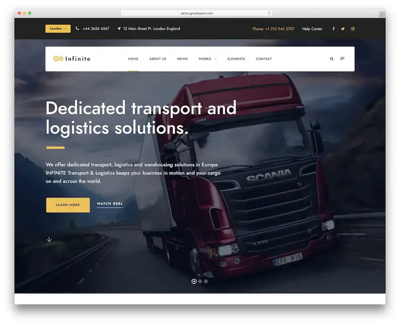 tema wordpress per la logistica del trasporto infinito