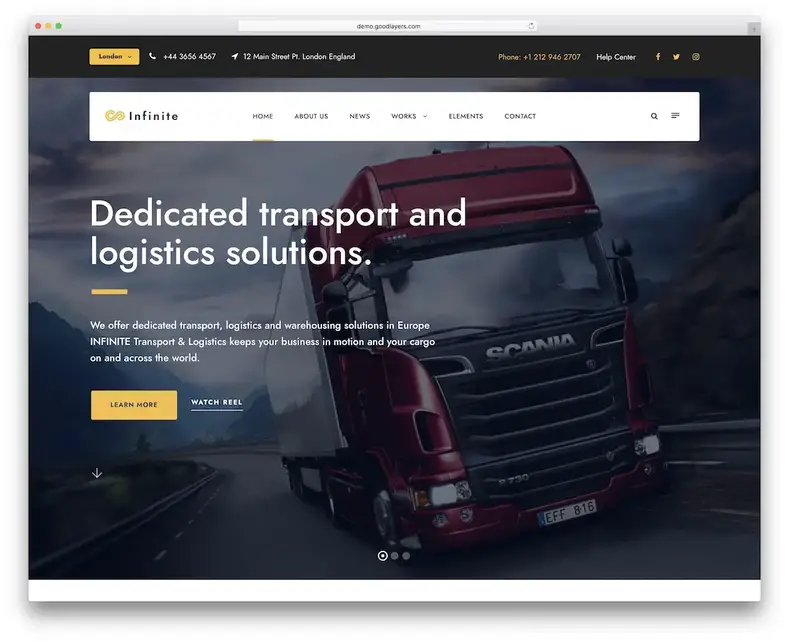thème wordpress de la logistique du transport infini