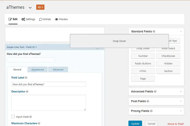 Interface de formulários de gravidade