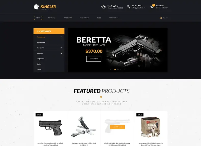 Kingler |  Tema WordPress de loja de armas e treinamento de armas