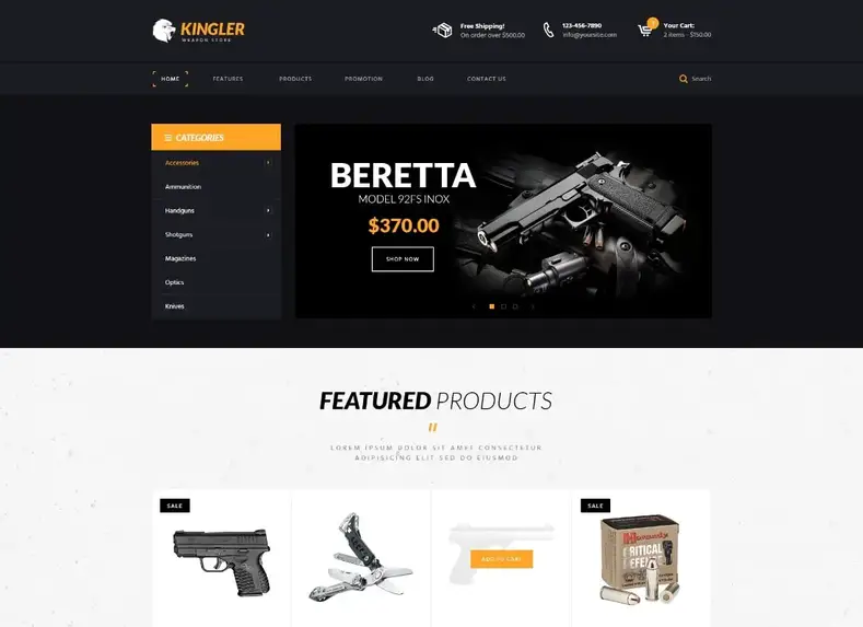 Raja |  Tema WordPress Toko Senjata & Pelatihan Senjata
