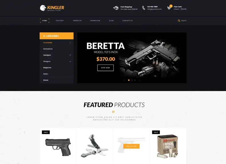 Kingler |  Thème WordPress pour magasin d'armes et entraînement aux armes à feu
