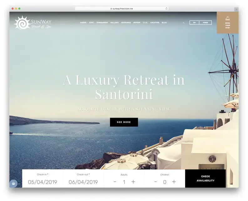 Тема WordPress для отеля Sunway с потрясающим дизайном