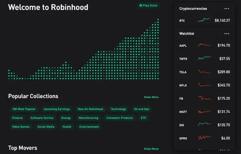 Robinhoods hjemmeside