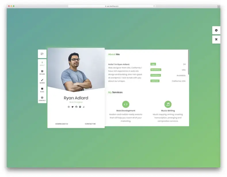 tema wordpress de página pessoal ryancv